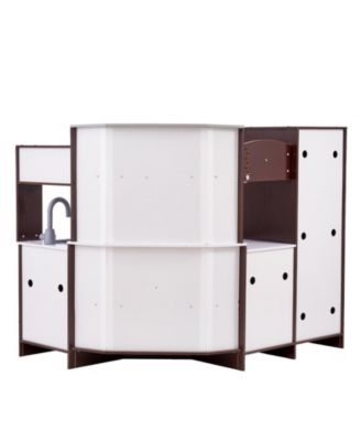 Corner Wooden Play Kitchen, Toy Set with Lights & Sounds, Ice Maker, Oven, Sink, Clock, Microwave, Fridge & Accessories