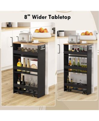 4-Tier Rolling Storage Cart 8" Slim Kitchen Cart on Wheels with Open Shelves