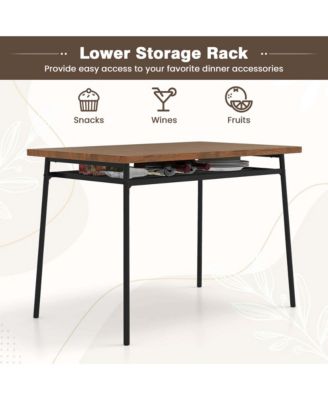 5 PCS Wood Square Kitchen Table & Chair Set with Metal Frame Storage Rack