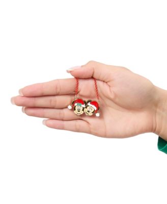 Mickey & Minnie Santa Necklace & Stud Earrings Set, Gold Tone