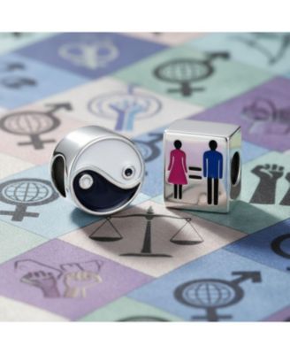 Set of 2 Inspirational Me Too Equality Rights & Yin Yang Balance Charm Bead Sterling Silver Fits European Bracelet