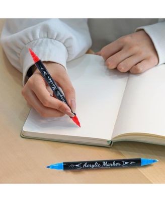 24 Colors Acrylic Paint Pens, Double Tip Waterproof Markers for Rock Painting, Canvas, Wood, Glass, Ceramic and Art Painting Supplies Kit