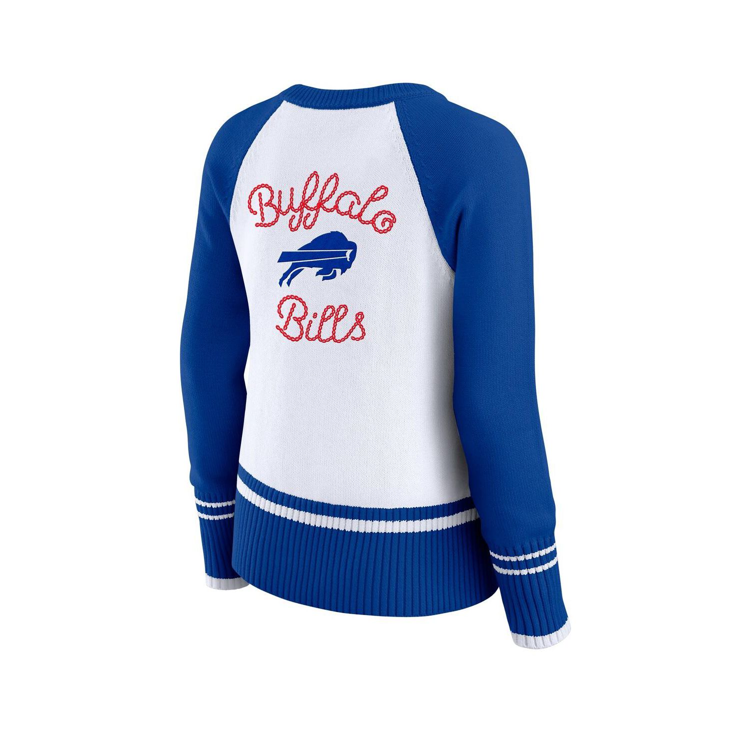 Women's White/Royal Buffalo Bills Color Block Raglan Sweater