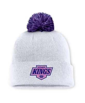 Men's White Los Angeles Kings Authentic Pro Hockey Fights Cancer Cuffed Knit Hat with Pom