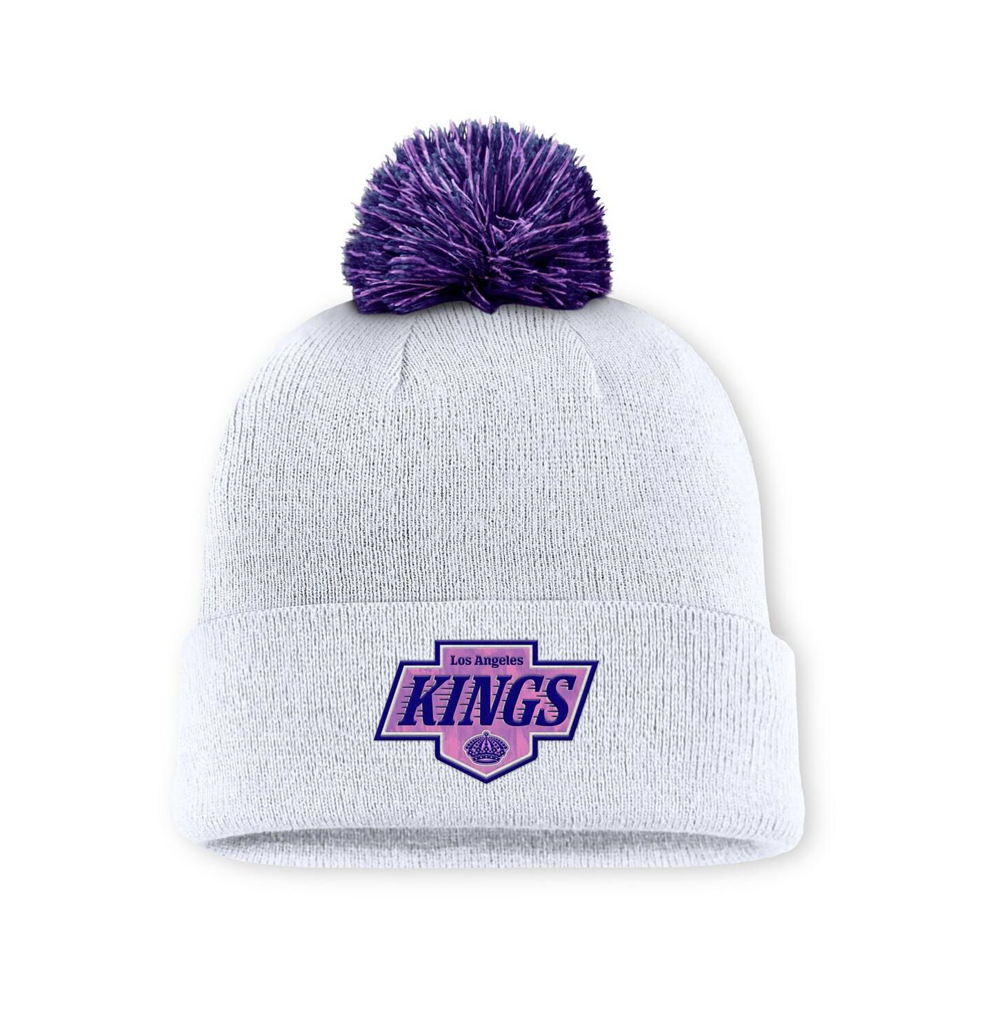 Мужская шапка Fanatics White Los Angeles Kings Authentic Pro Hockey Fights Cancer Cuffed Knit Hat with Pom — фото 1