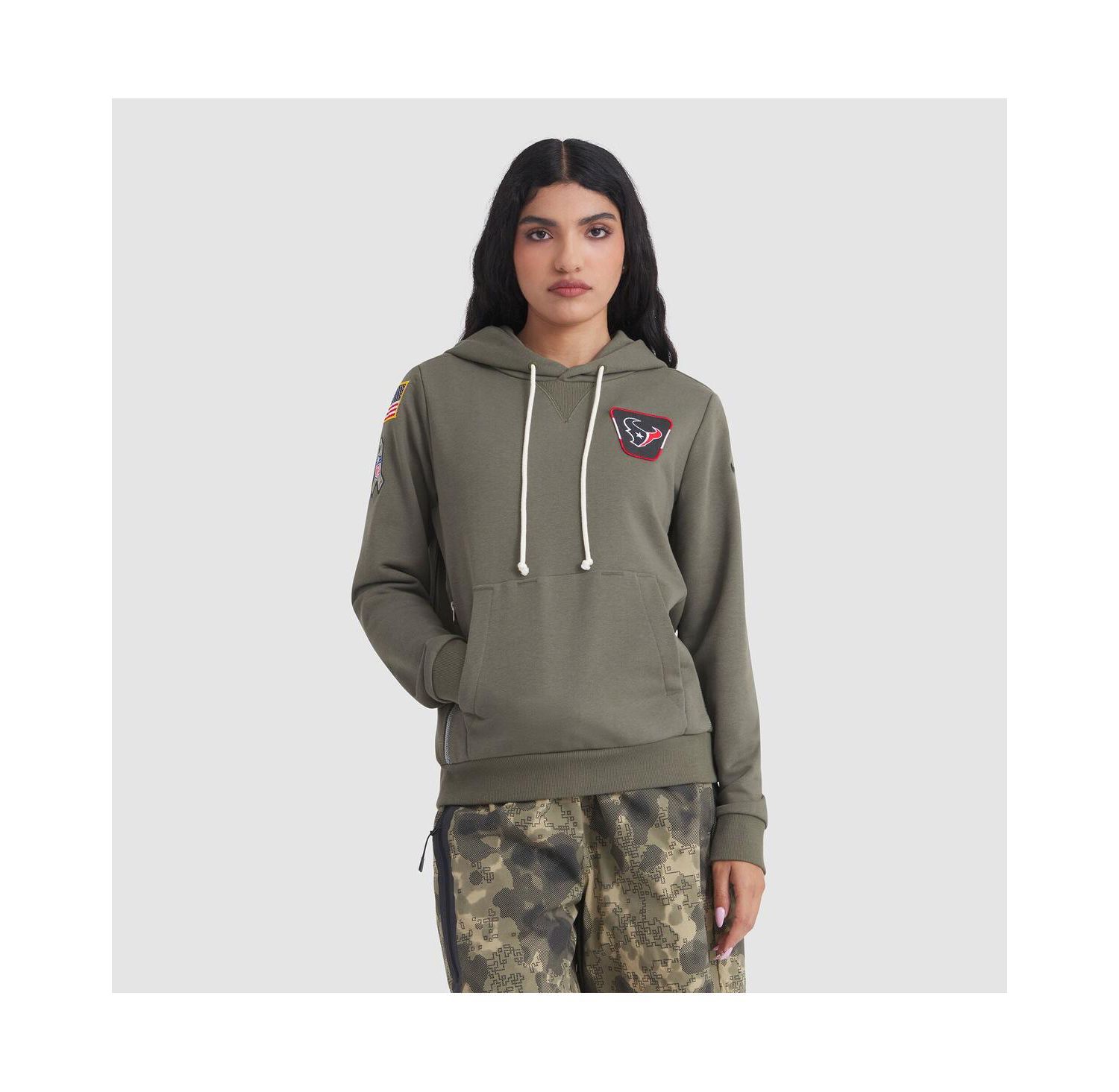 Women's Olive Houston Texans 2025 Salute to Service Sideline Standard Issue Dri-FIT Hoodie