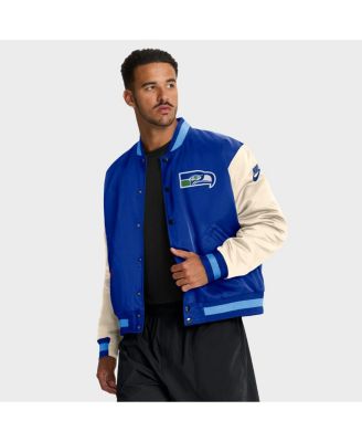 Men's Royal/Cream Seattle Seahawks Rewind Legacy Full-Snap Bomber Jacket