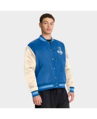 Men's Blue/Cream Detroit Lions Rewind Legacy Full-Snap Bomber Jacket