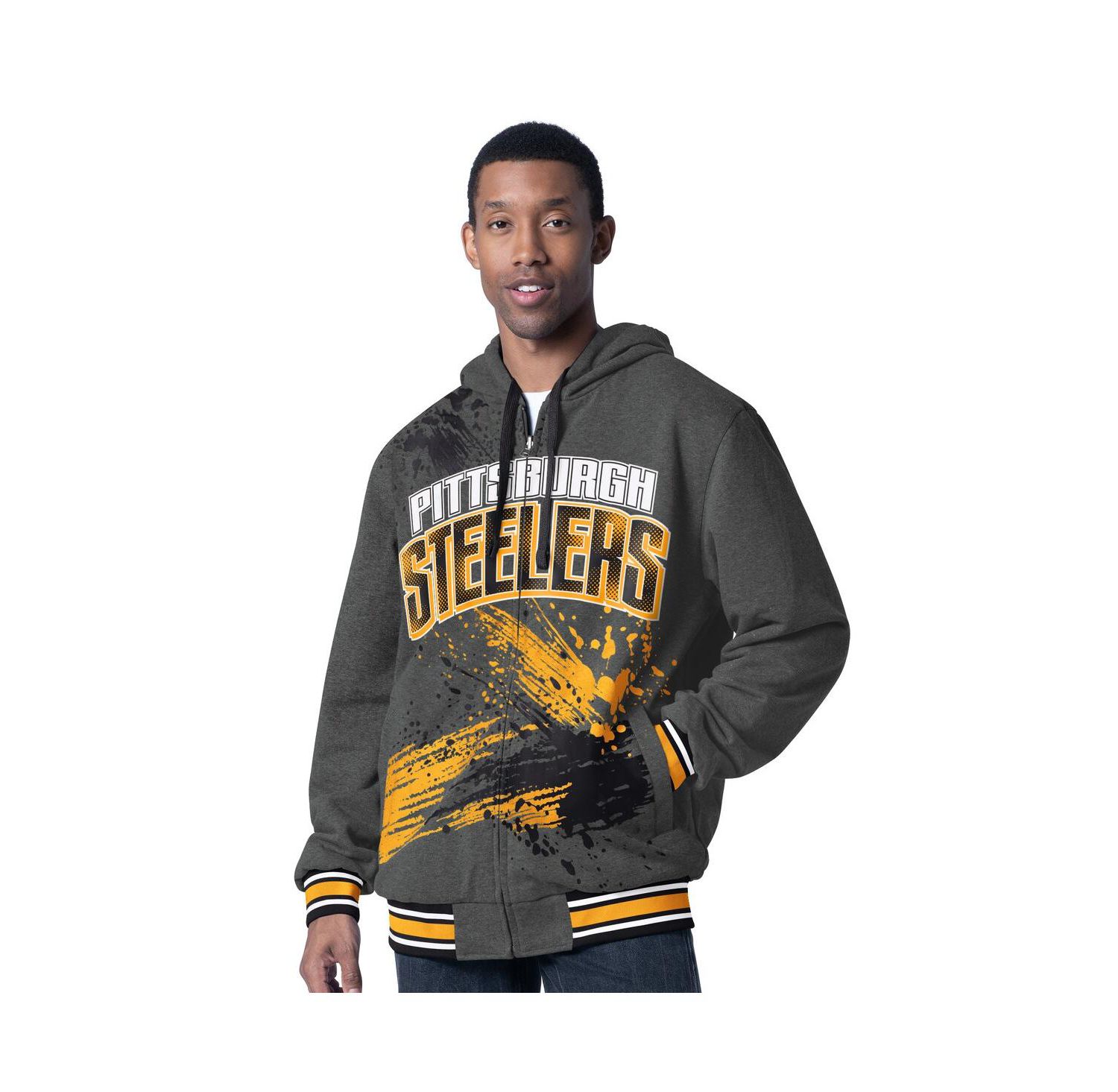 Men's Black/Charcoal Pittsburgh Steelers Dual Threat Reversable Full-Zip Hooded Jacket