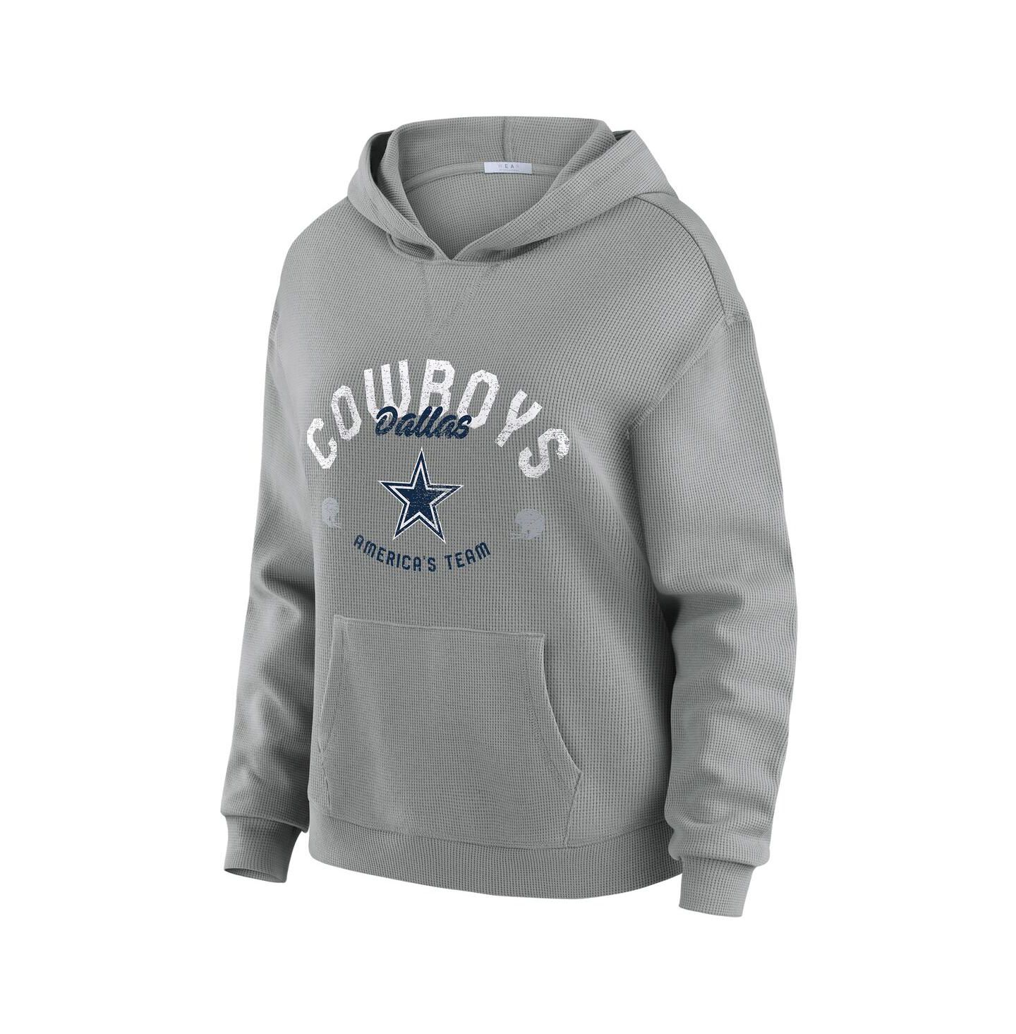 WEAR by Erin Andrews Women's Gray Dallas Cowboys Plus Size Waffle-Knit Hooded Shirt & Pants Lounge Set — фото 4