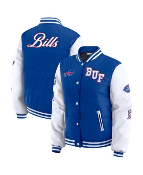 Женские куртки WEAR by Erin Andrews Women's Royal Buffalo Bills Varsity Full-Snap Puffer Jacket
