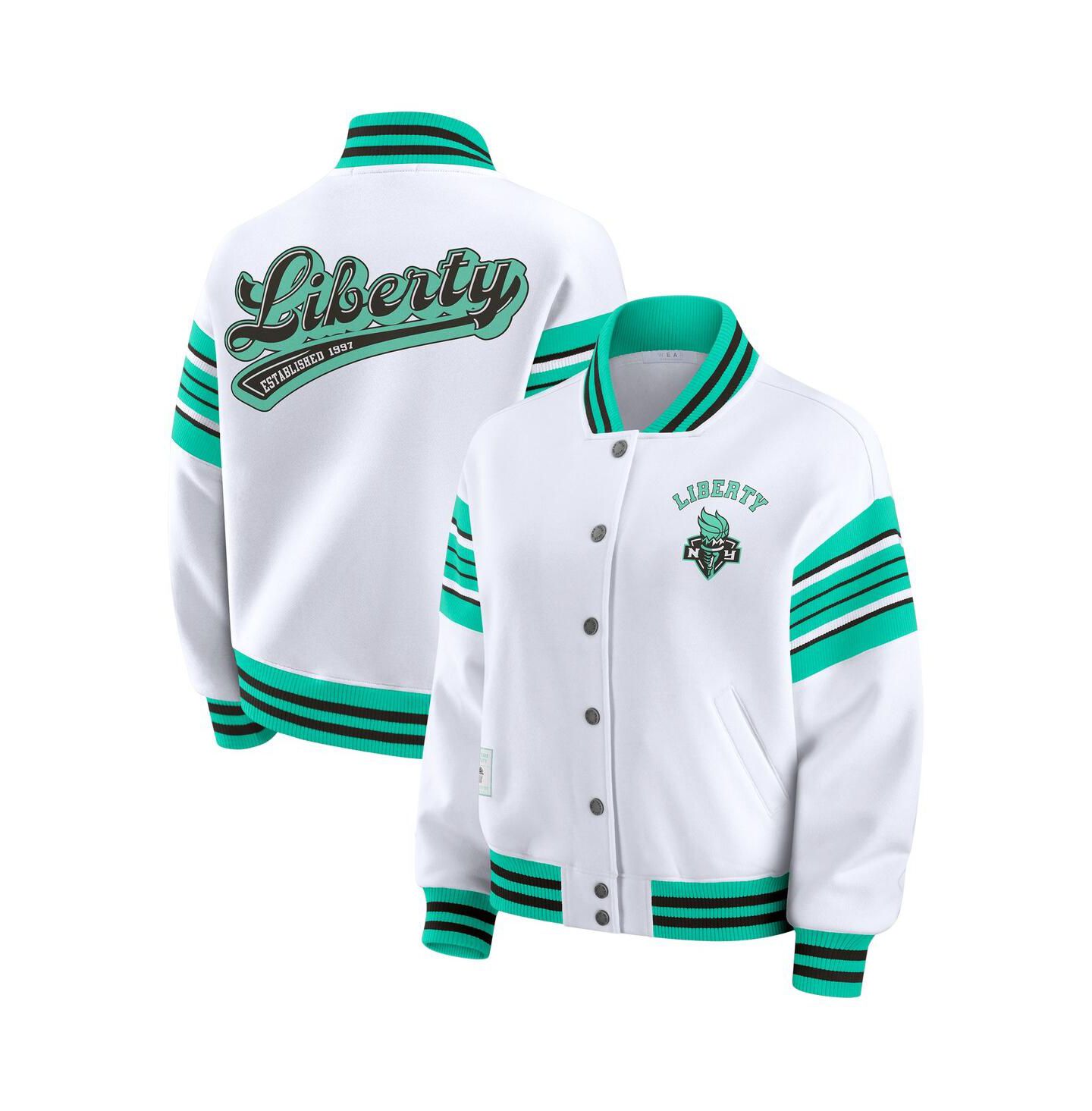 Женская куртка WEAR by Erin Andrews White/Mint WNBA Full-Snap Fleece Sweatshirt — фото 1