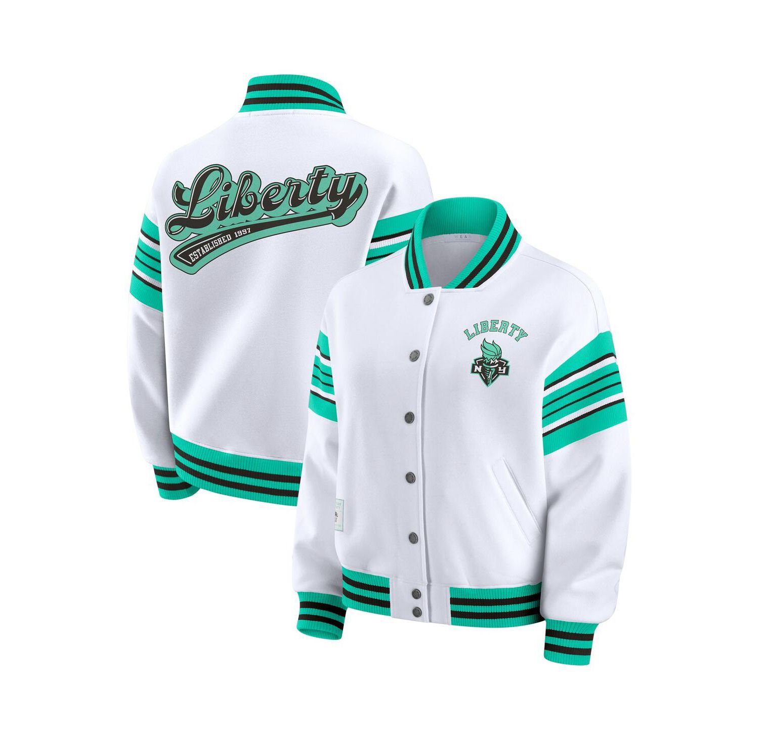 Women's White/Mint WNBA Full-Snap Fleece Sweatshirt Jacket