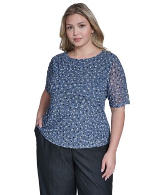 Plus Size Printed Gathered Shoulder Top