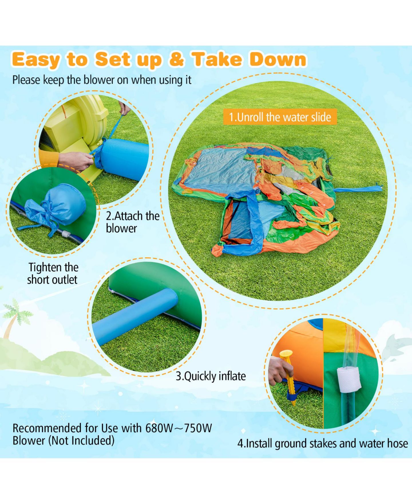Детские игрушки SKONYON Kids Inflatable Water Slide with Dual Slides and Splash Pool, 186"L x 173"W x 110.5"H, Ages 3+, цвет: Синий — фото 6