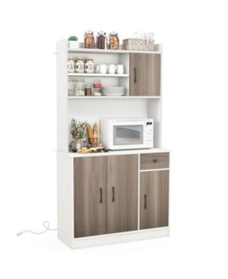 4-Door 71'' Kitchen Buffet Pantry Storage Cabinet w/Hutch Adjustable Shelf
