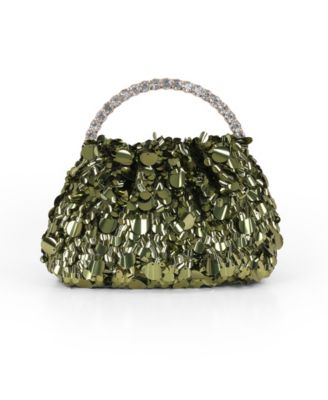 Woman's Holly Crinkle Sequin Crystal Handle Pouch