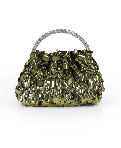 Женская сумка Jewel Badgley Mischka Holly Crinkle Sequin Crystal Handle Pouch, цвет: Зелёный