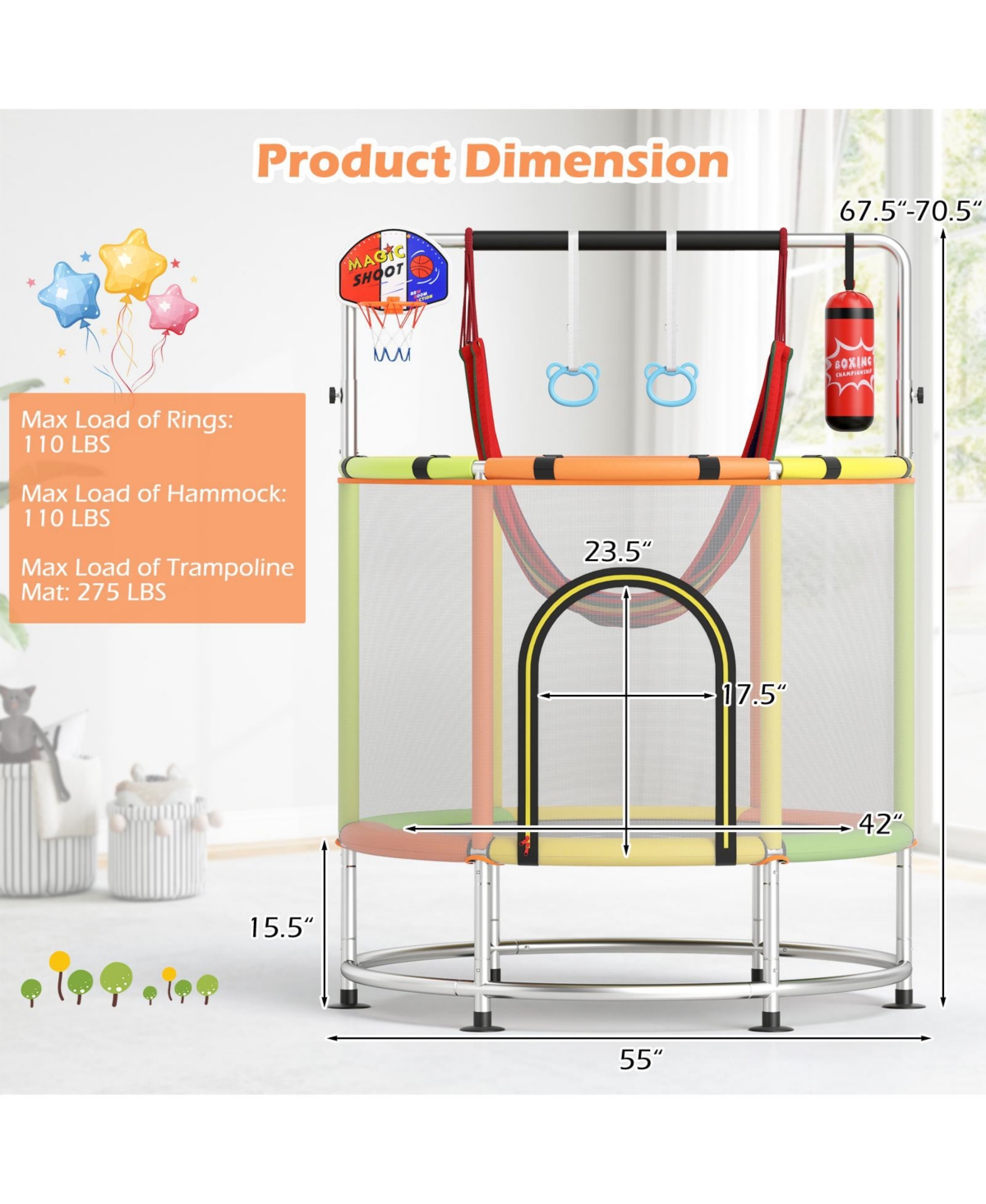 Gymax 6-in-1 Kids Trampoline Combo 55'' Toddler Play Activity Center w/Hammock