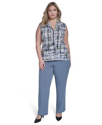 Plus Size Printed Sleeveless V-Neck Top