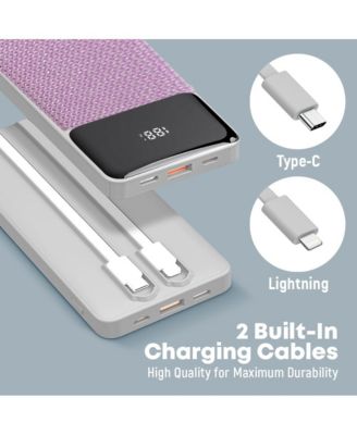 GabbaGoods 10,000mAh Rapid Charging Power Bank with LCD Battery Display, 2 Buillt-In Cables, Bling Design