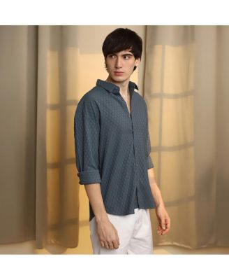 Men's Charcoal Grey Honeycomb-Textured Oversized Shirt