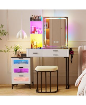 RGB Lighted Vanity Set with Mirror & Wireless Charging Station