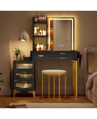 RGB Lighted Vanity Set with Mirror & Wireless Charging Station