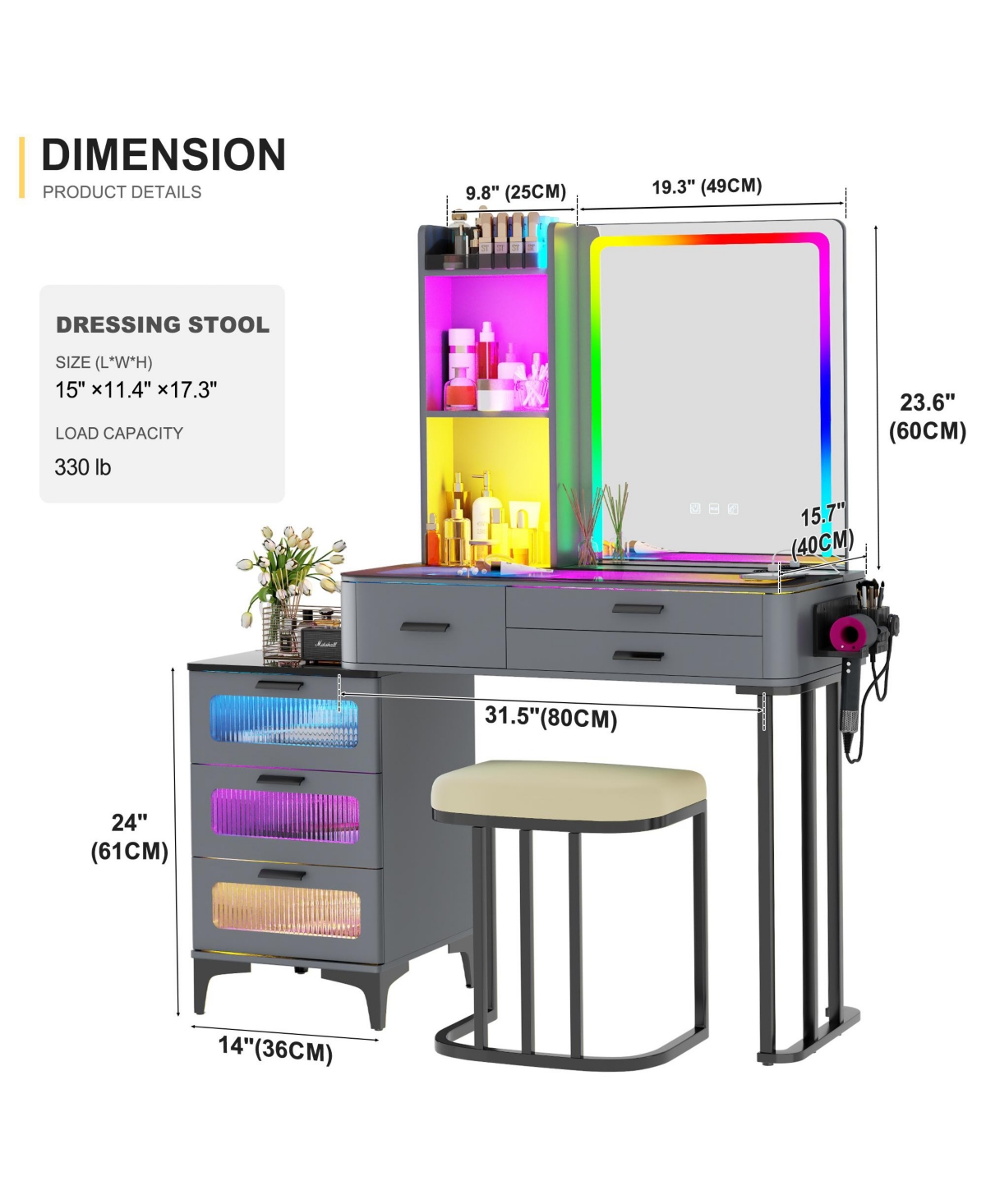 Vlsrka Vanity Makeup Desk with Mirror and Lights