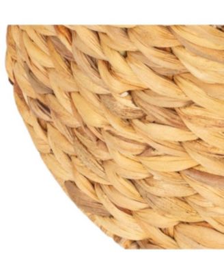 Round Handwoven Water Hyacinth and Seagrass Basket with Handles, Natural