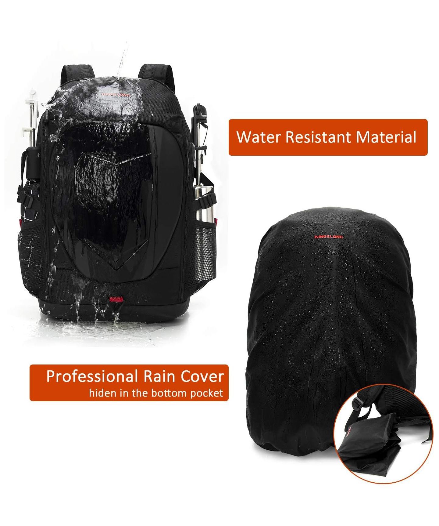 Рюкзак BATFOX Hardshell 7 Inch Laptop, Armored with USB Port & Rain Cover for Motorcycle, Outdoor, Racing - Waterproof, Matte Black, цвет: Чёрный — фото 3