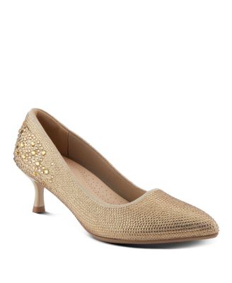 Tyanna Women's Kitten Heel Pump Textile Upper With Crystal Details