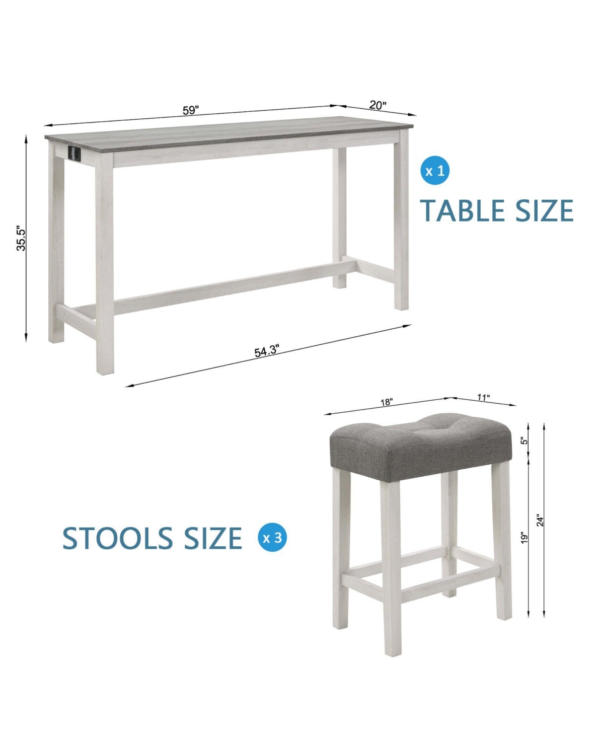 sumyeg 4-Piece Outlet Bar Set with Multi-Function Sofa Back Table and 3 Padded Stools