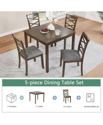 Modern Elegant 5-Piece Walnut Wood Dining Set with 4 Chairs