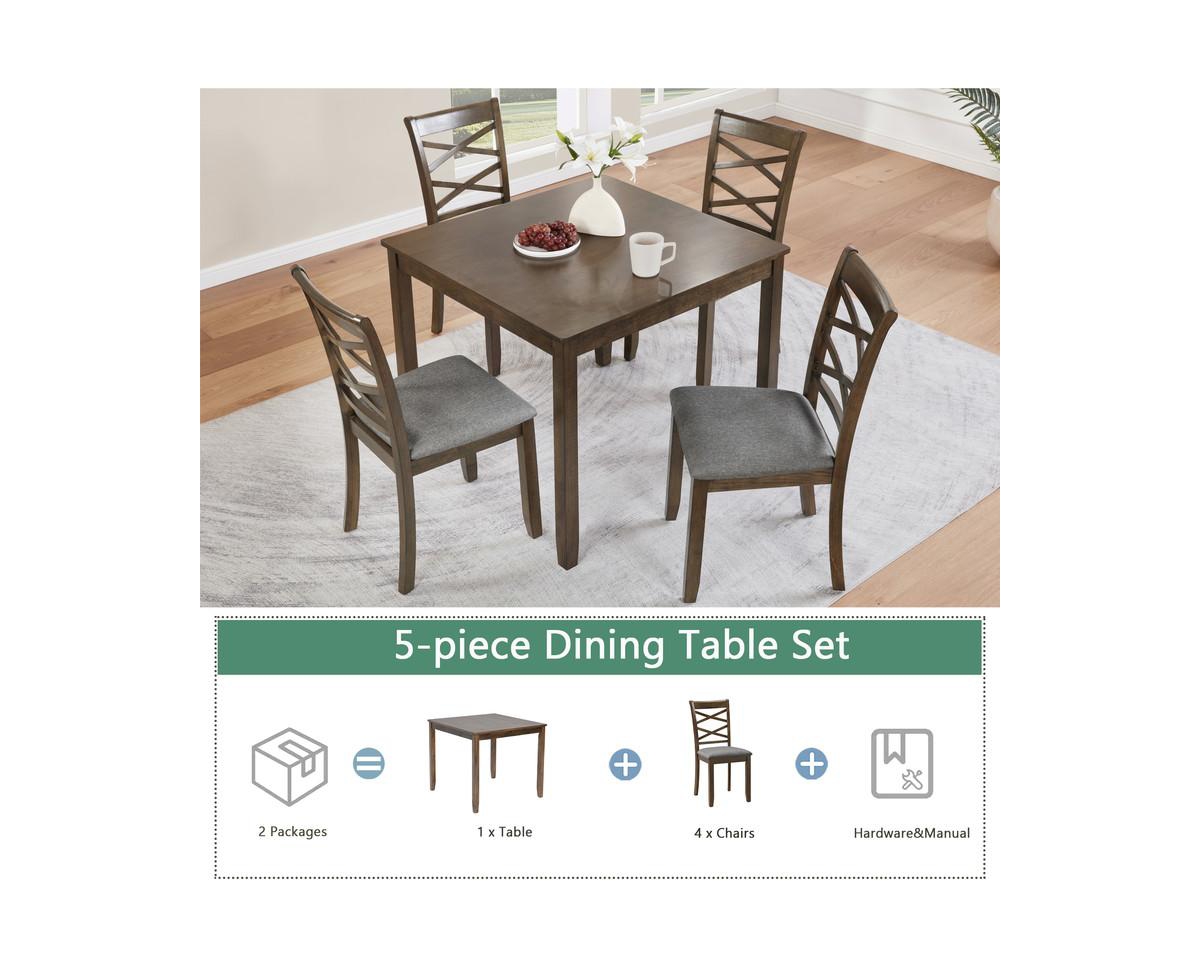 Casainc Modern Elegant 5-Piece Walnut Wood Dining Set with 4 Chairs