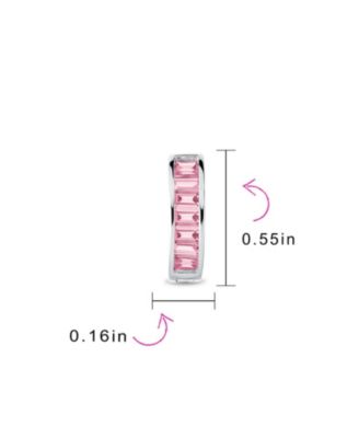 Set of 2 Baguette Cut Channel Set Kpop Blue & Pink CZ Huggie Hoop Earrings Sterling Silver