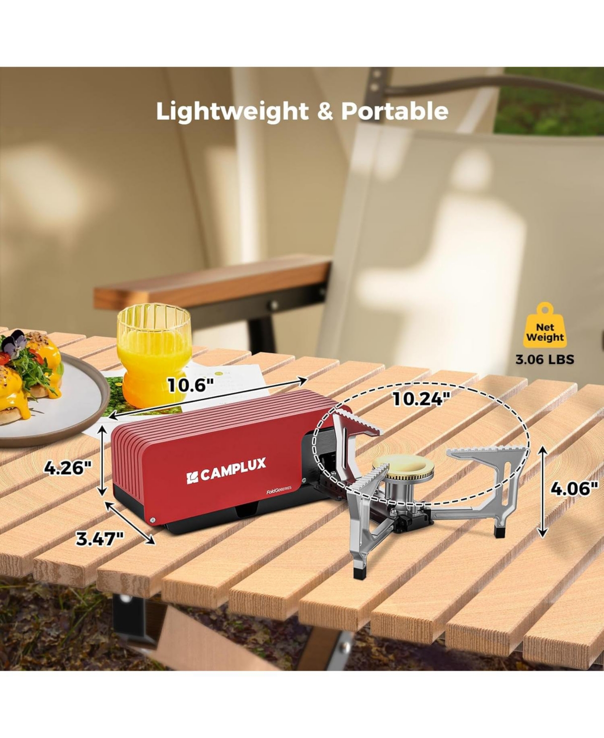 FoldGo 7500 Btu Portable Butane Stove – Collapsible, Csa Certified, Adjustable Burner with Carry Bag