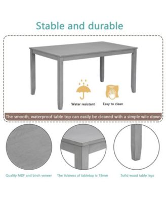 6-Piece Grey Kitchen Counter Set with Rectangular Wooden Dining Table 4 Padded Chairs and Bench