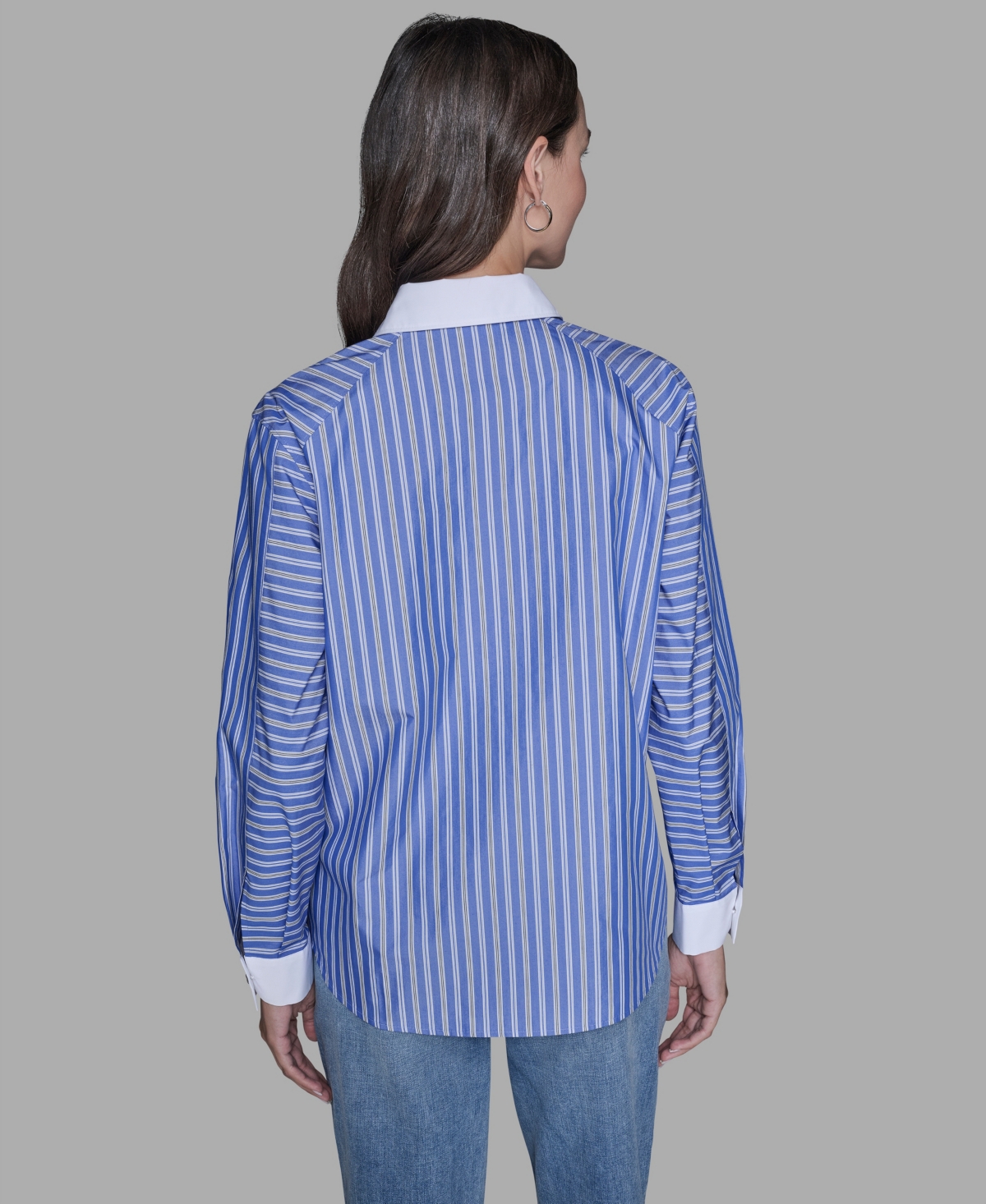 Karl Lagerfeld Paris Women's Stripe Contrast Front Button Collar Blouse