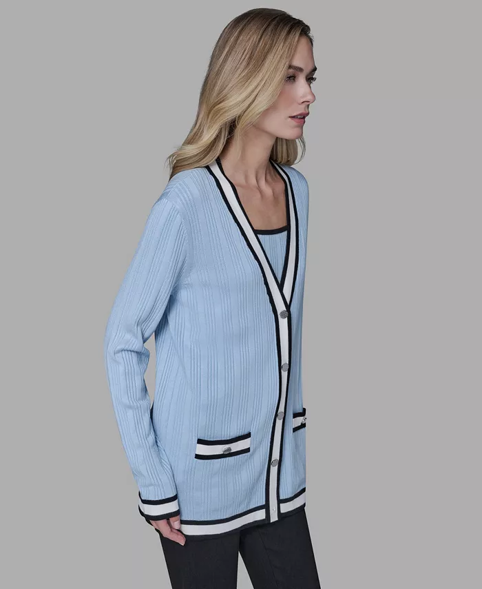 Women's V-Neck Contrast Cardigan - thumbnail 3