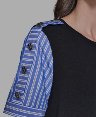 Women's Pinstripe-Sleeve Pull-On Blouse