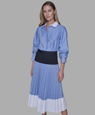 KARL LAGERFELD PARIS - Women's 3/4-Sleeve Colorblock Pleated Dress