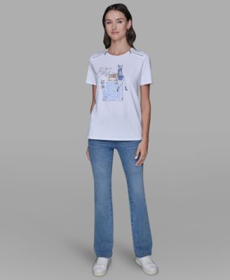 Women's Short-Sleeve Girl Perfume Bottle Printed T-Shirt