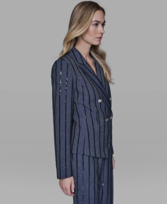 Women's One-Button Sequin Stripe Jacket