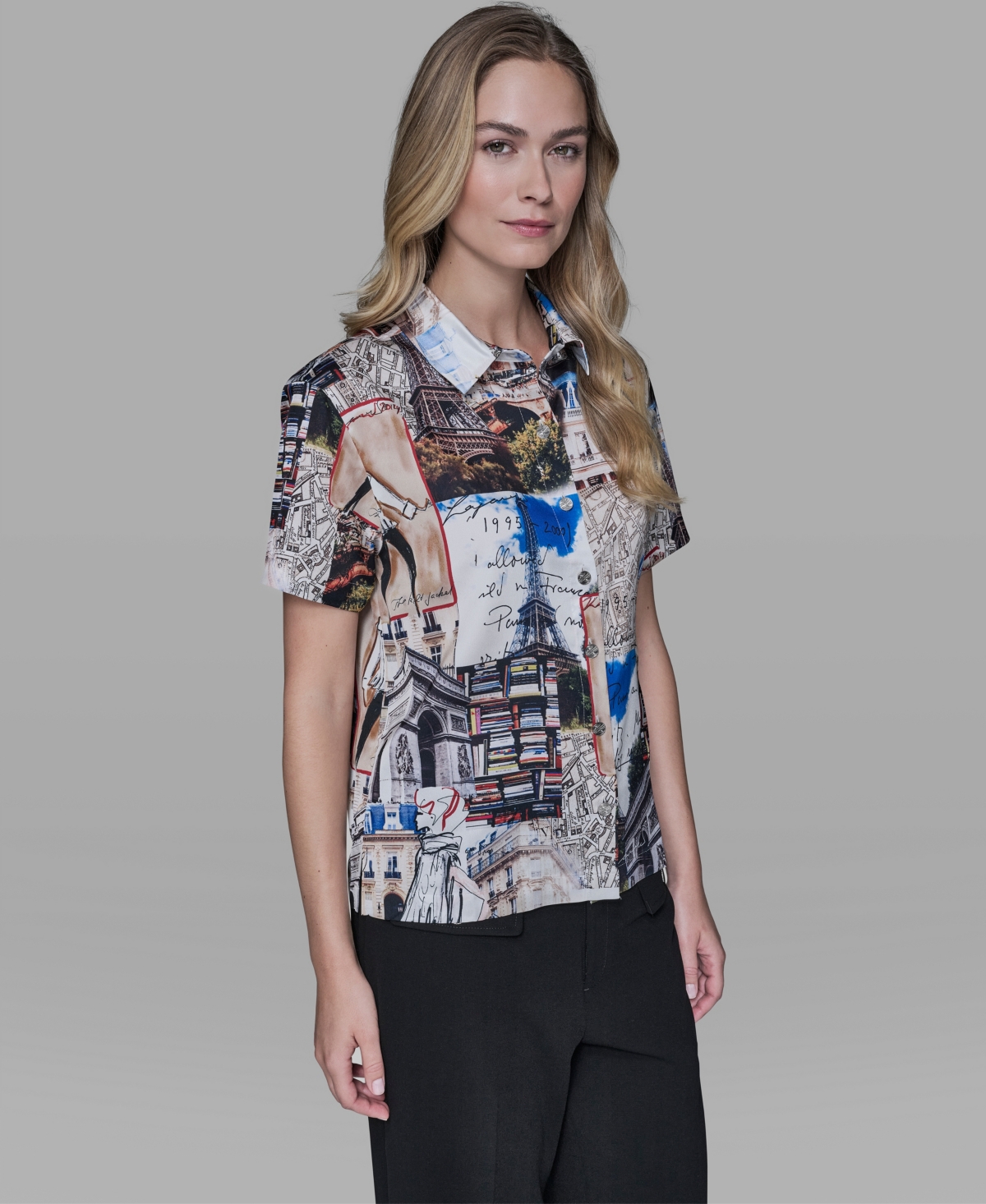 Karl Lagerfeld Paris Women's Short-Sleeve Allover City Scene Top