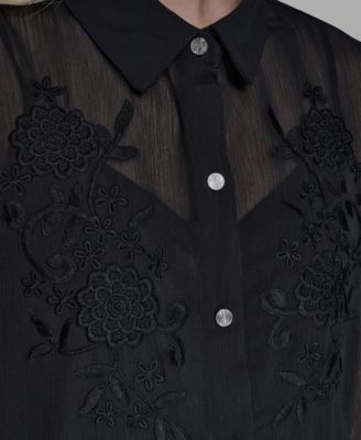Women's Long-Sleeve Embroidered Flower Blouse