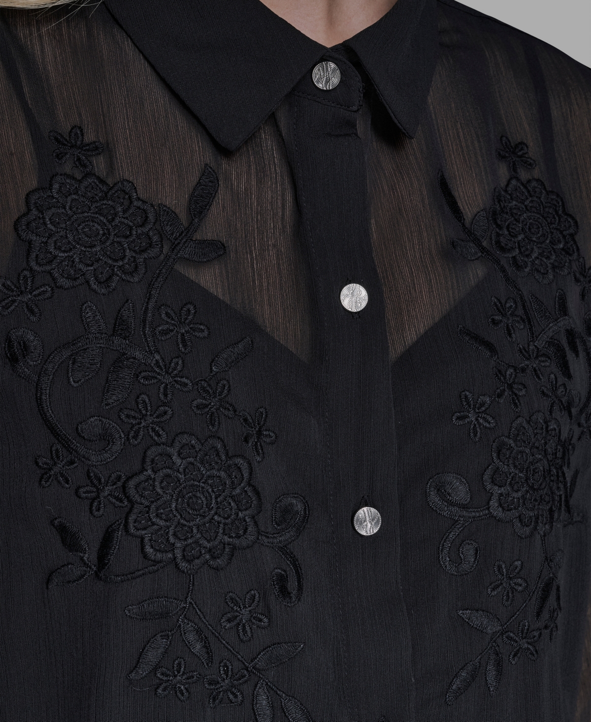 Karl Lagerfeld Paris Women's Long-Sleeve Embroidered Flower Blouse