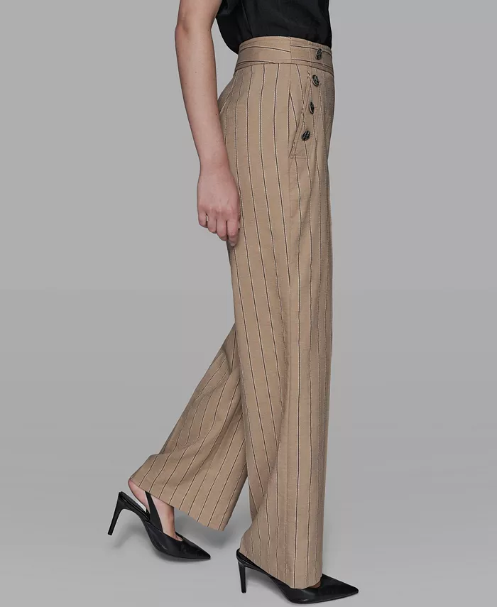 Women's Mid Rise Striped Straight Leg Pants - thumbnail 3