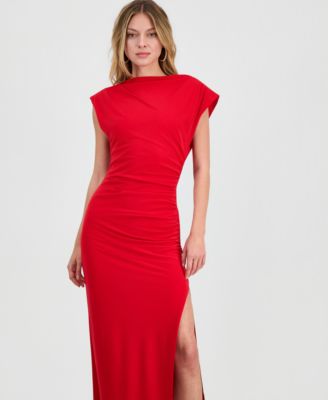 Women's Ruched Side-Slit Midi Dress