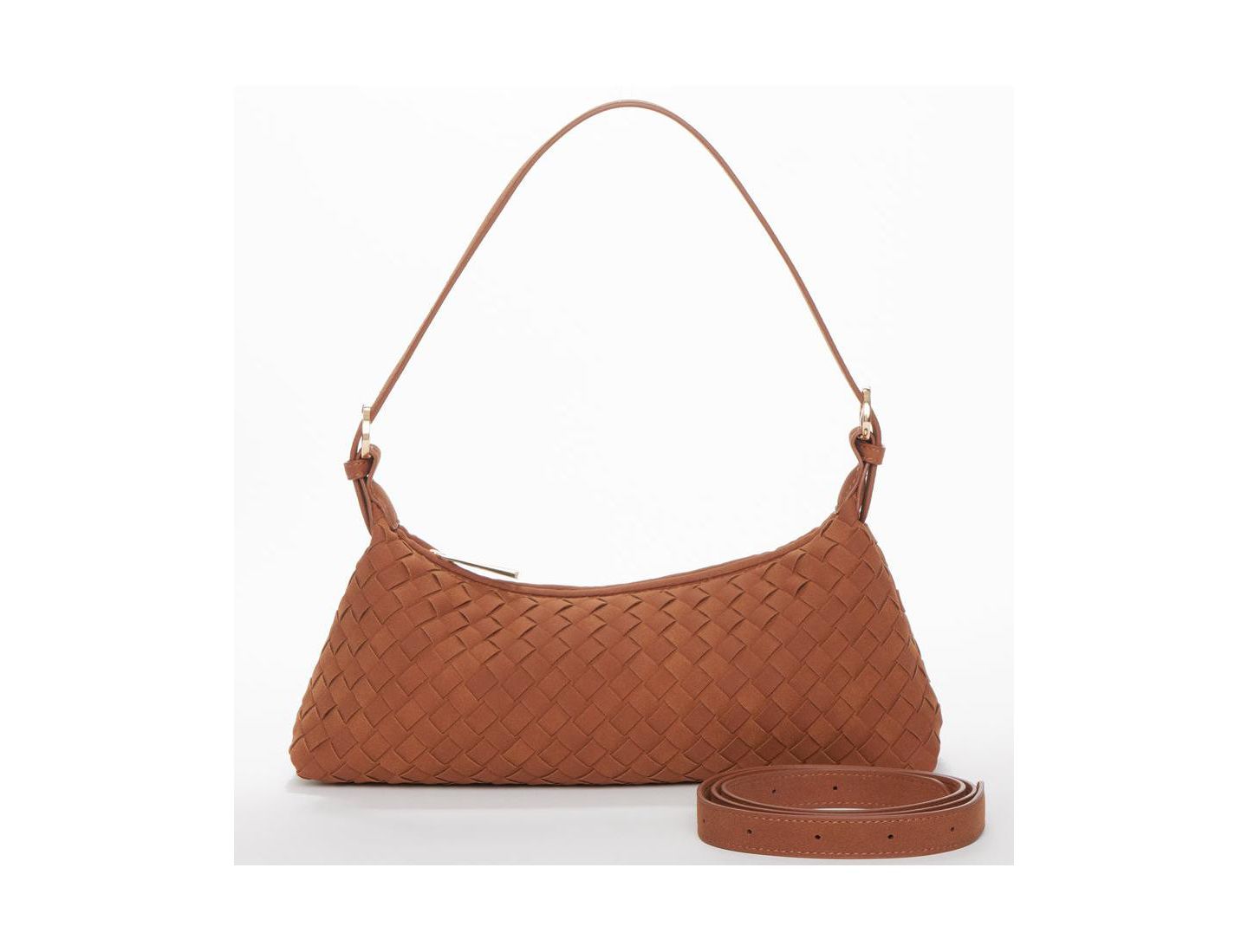Женская сумка SUSU Woven Suede Baguette with Crossbody Strap, цвет: Коричневый — фото 4